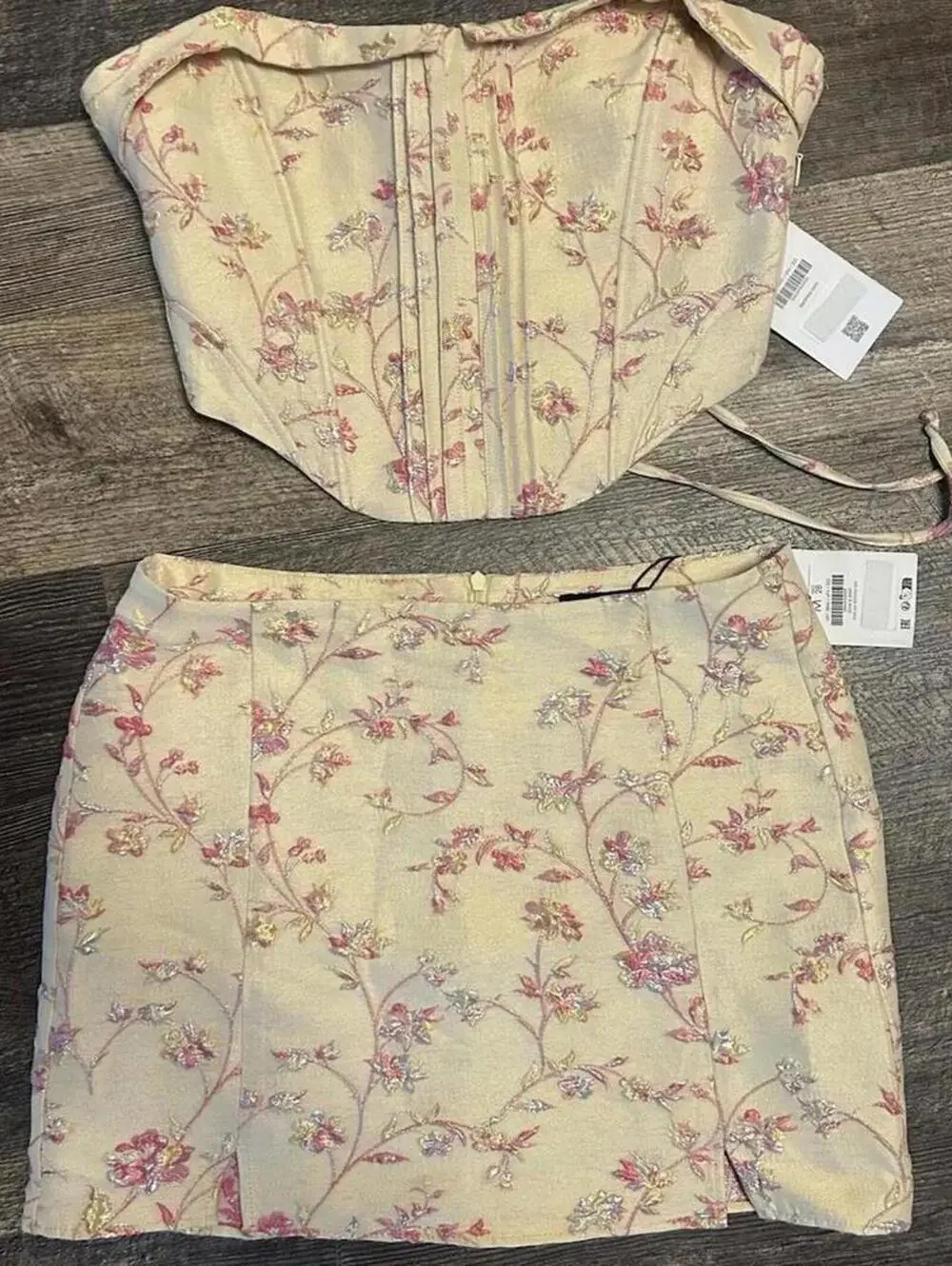 Bershka Corset Set M Floral Mini Skirt Coquette TikTok Lace Up NWT S Summer